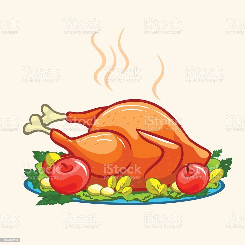 Курица жареная мультяшный на белом фоне