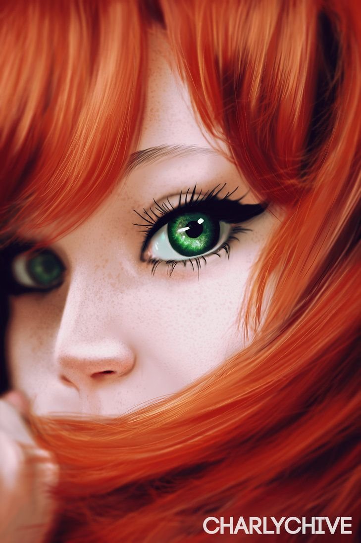 Аниме рыжая девушка с зелеными глазами