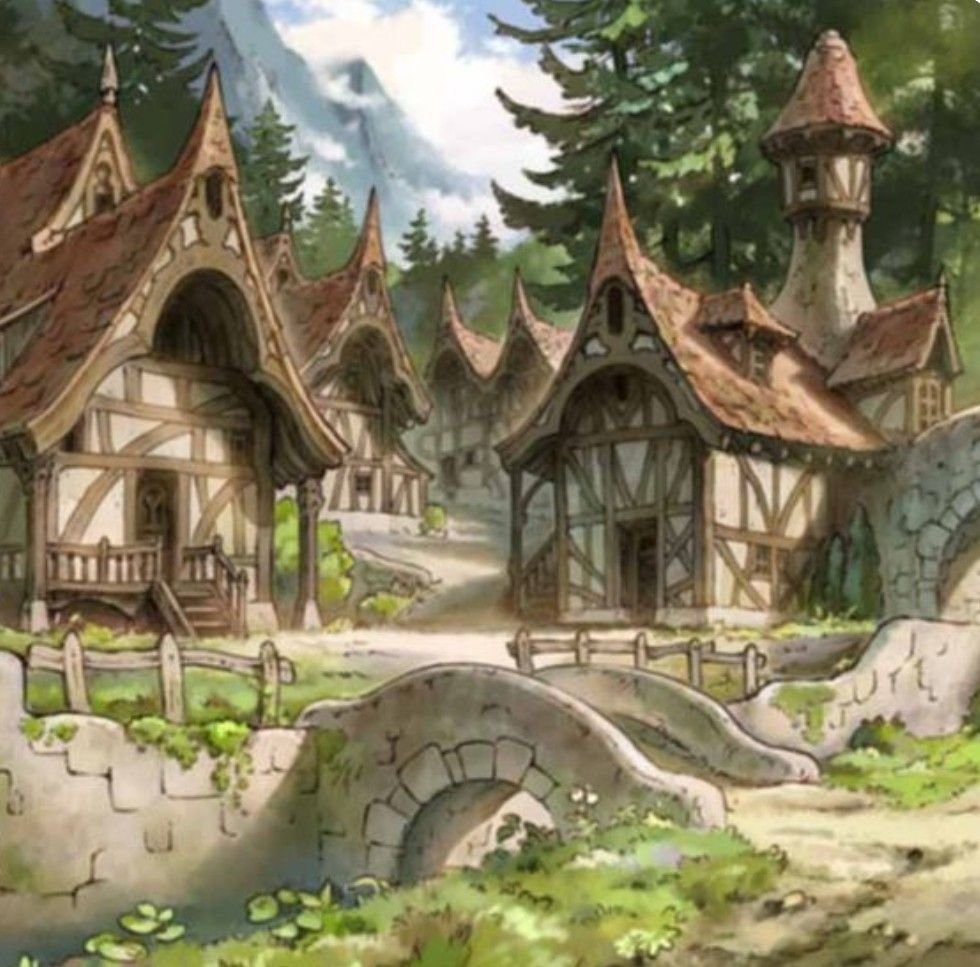 Деревня средневековья фэнтези арт