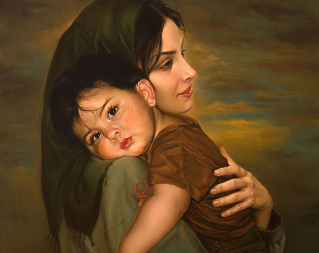 Мультяшная девушка с ребенком