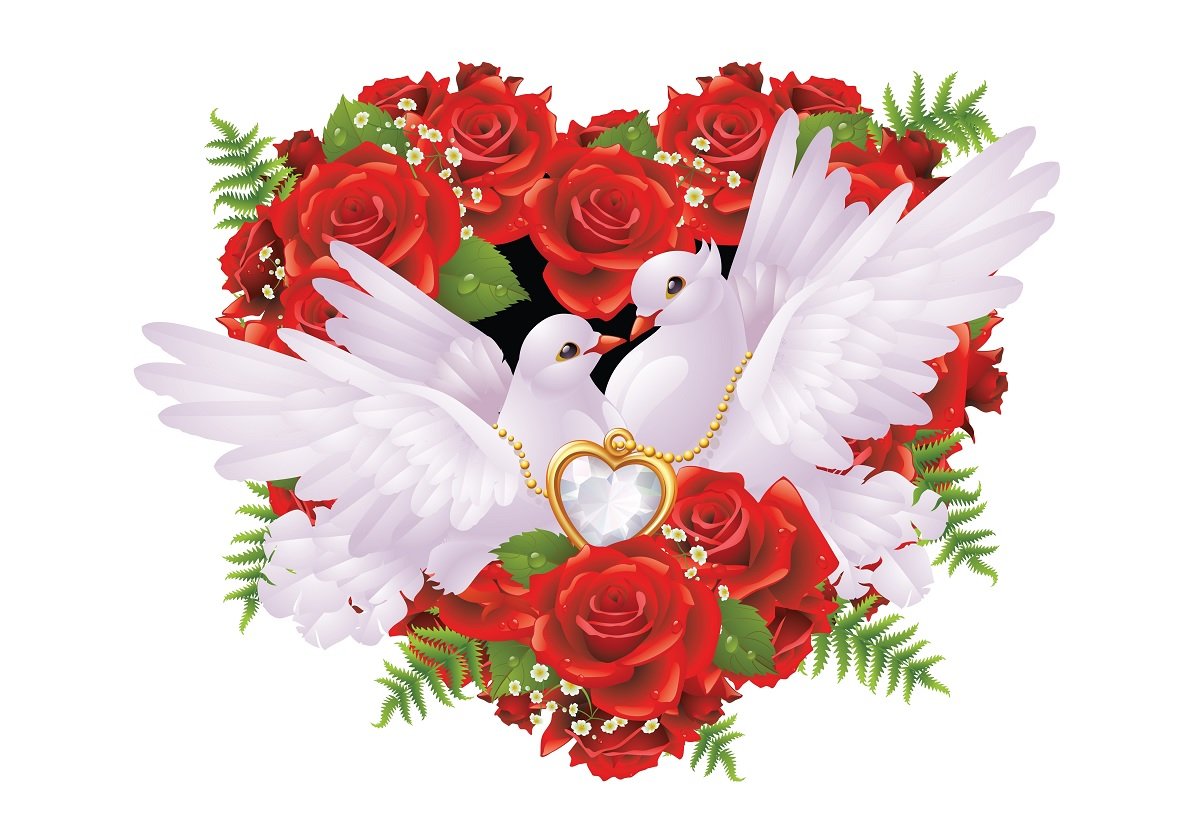 Красивые открытки с днём свадьбы с голубями