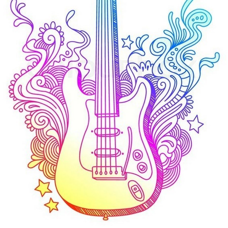 Гитара рисунок карандашом цветной