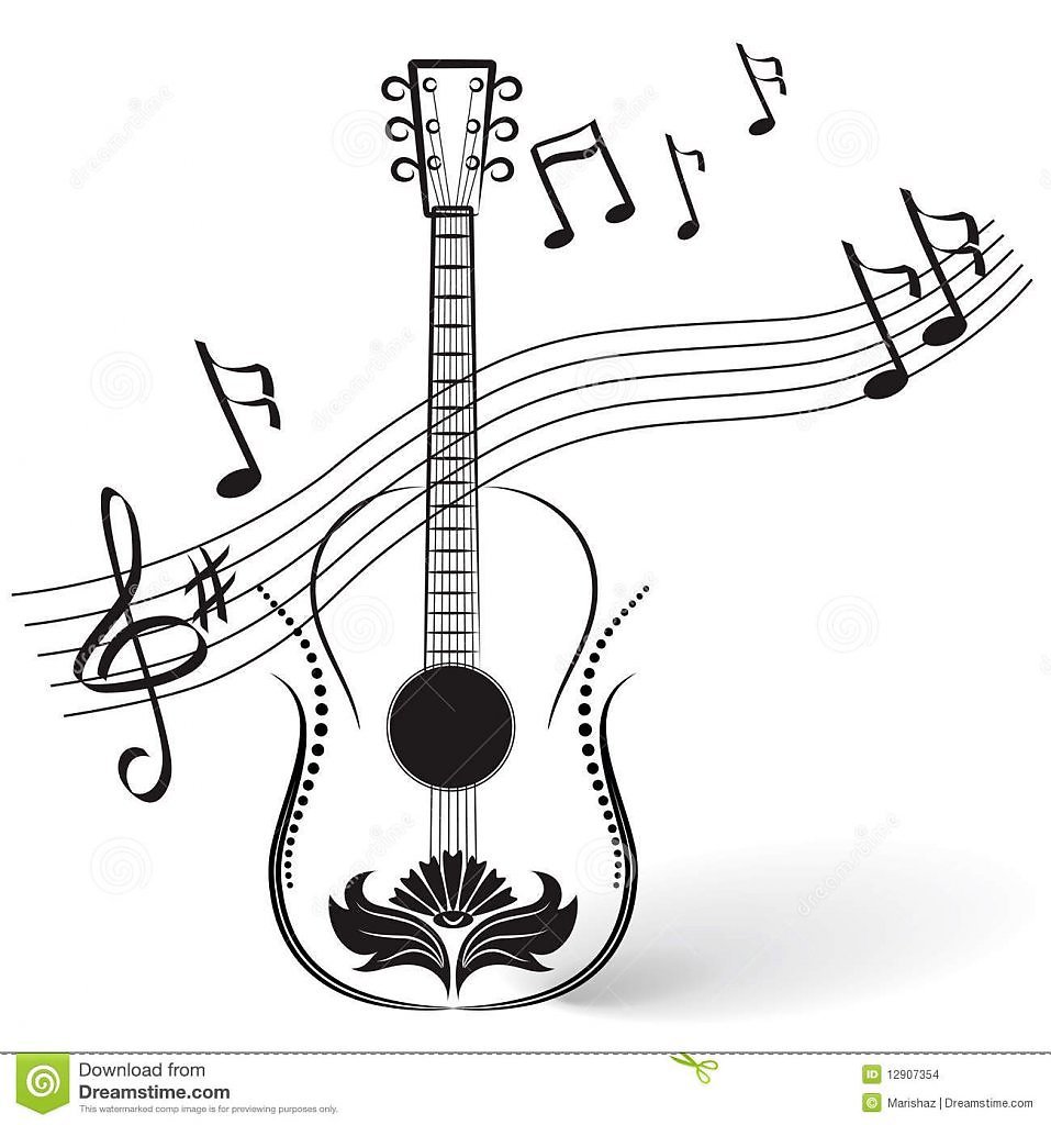 Фон с гитарой и нотами