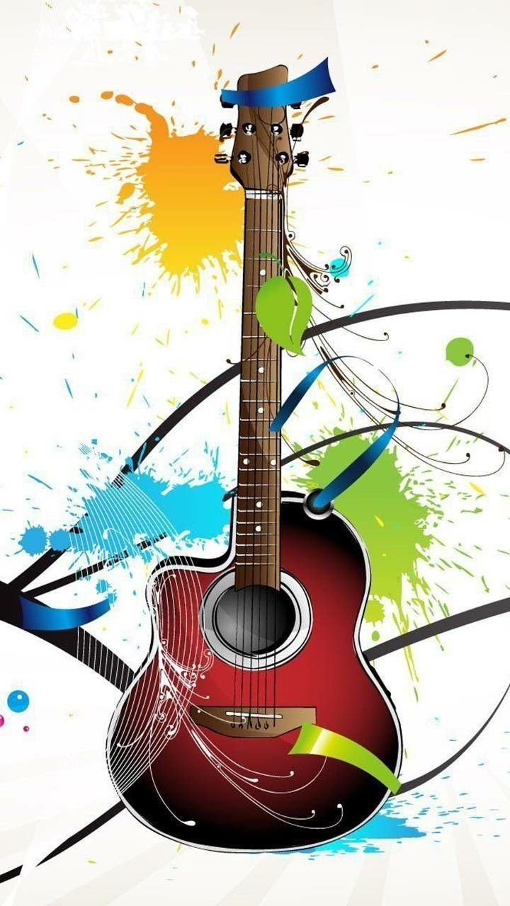 Гитара рисунок акварелью