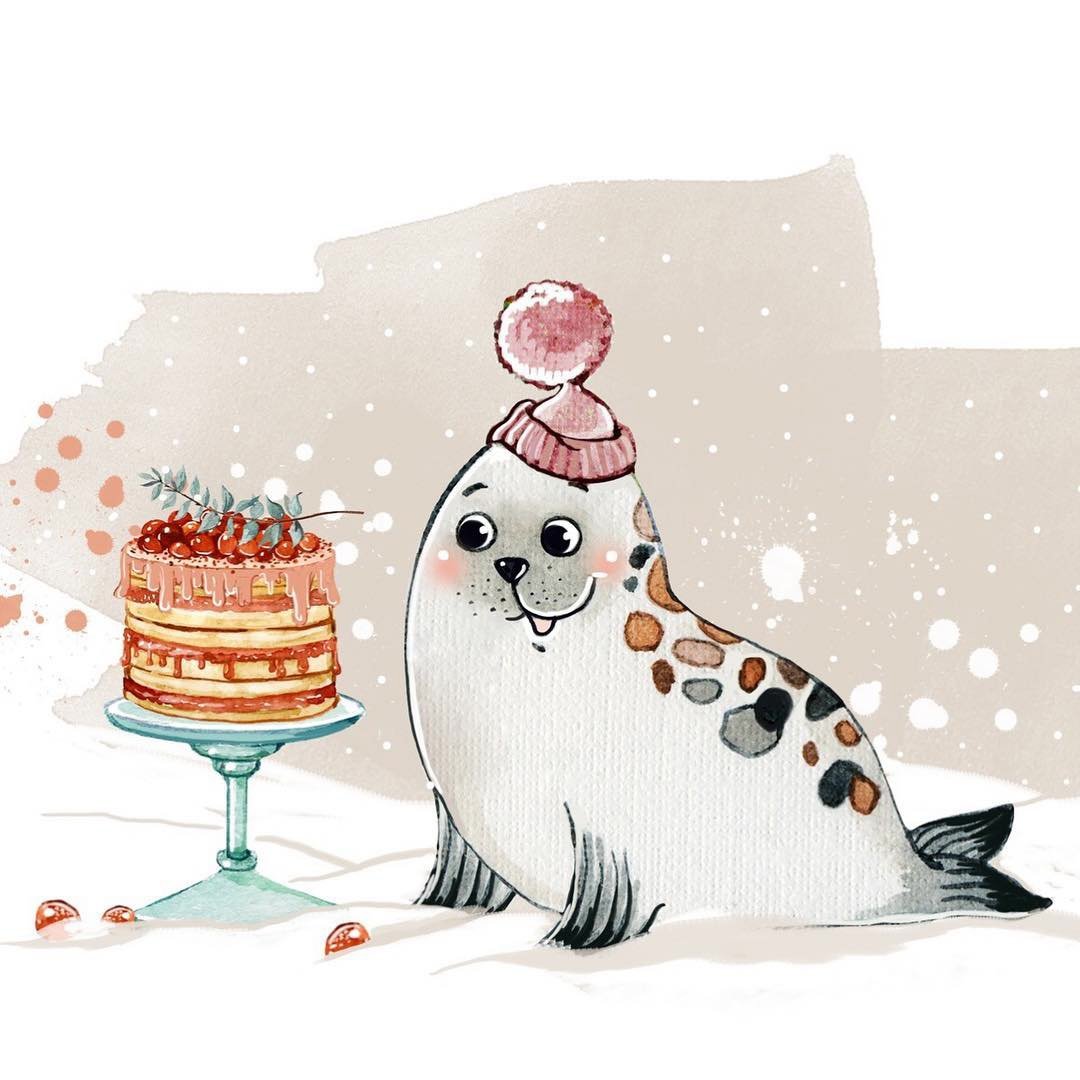 Открытка с тюленем с днем рождения