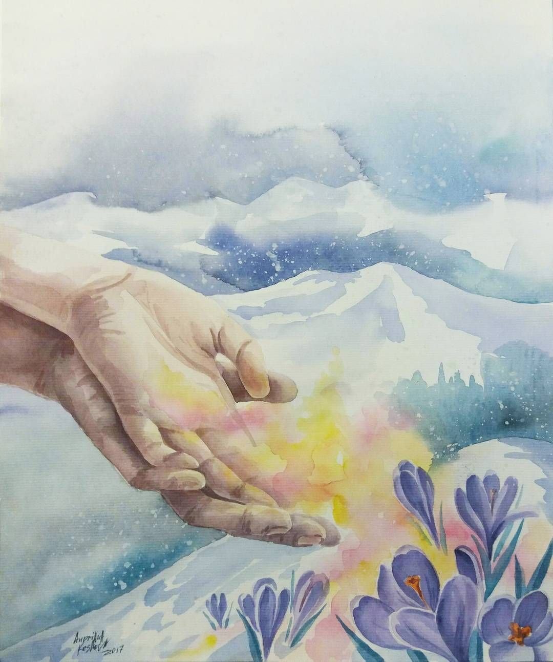 Рука в руке акварель