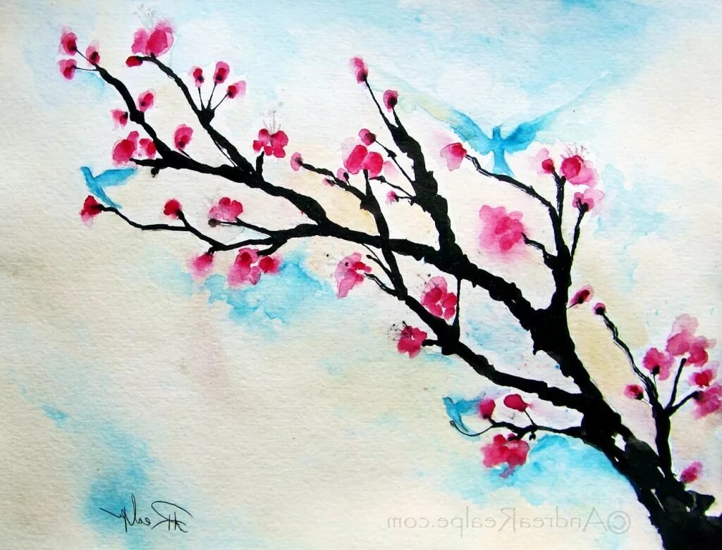 Рисование красками Сакура