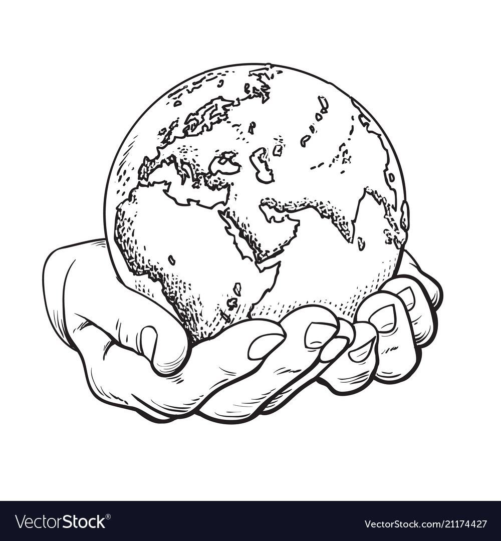 Земной шар в руках раскраска