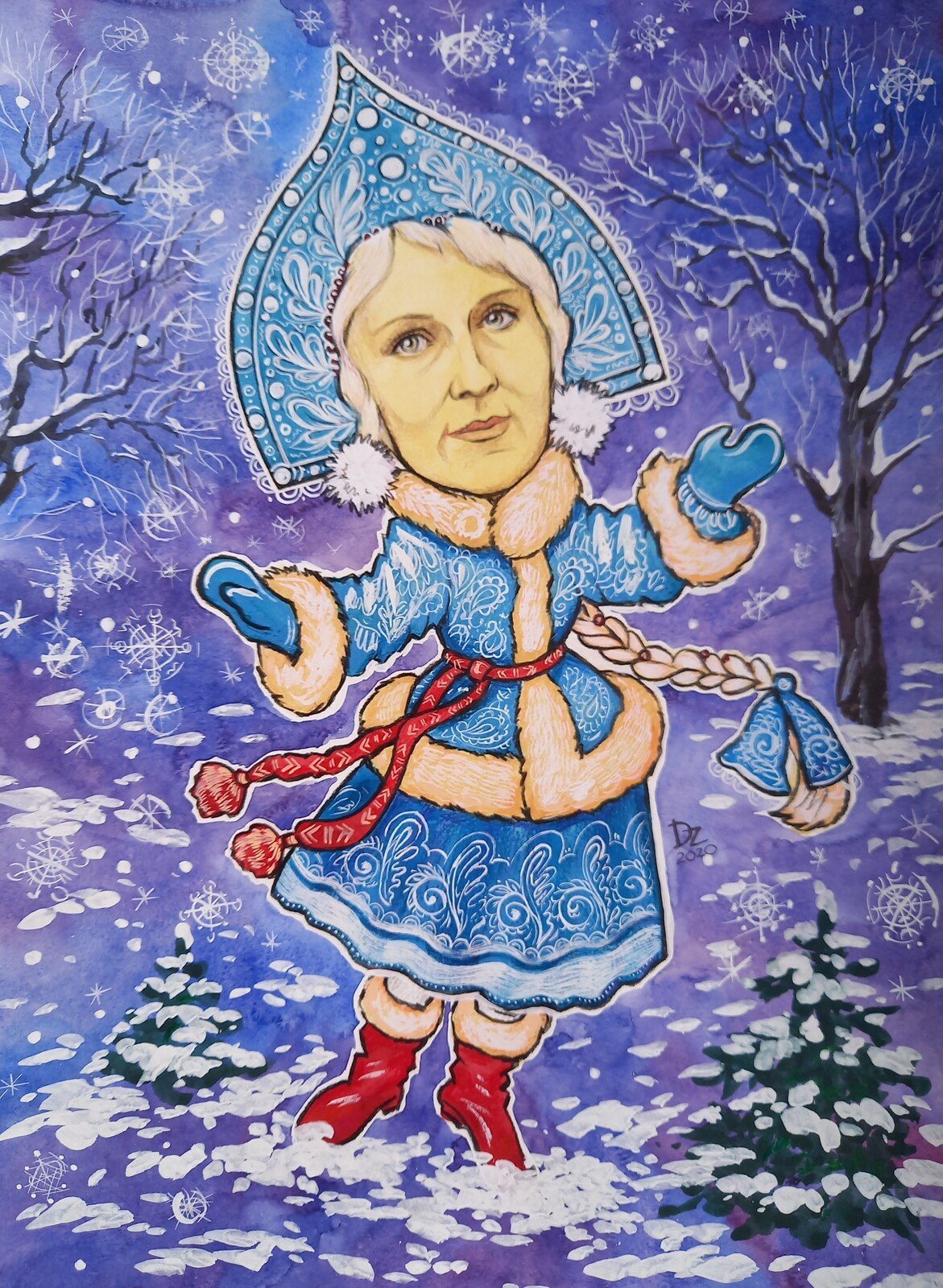 Девушка в новогоднем колпаке