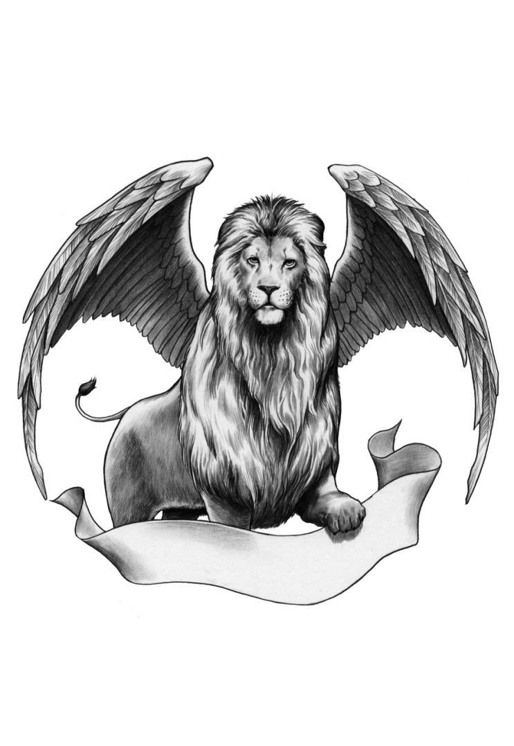Крылатый Лев эскиз тату