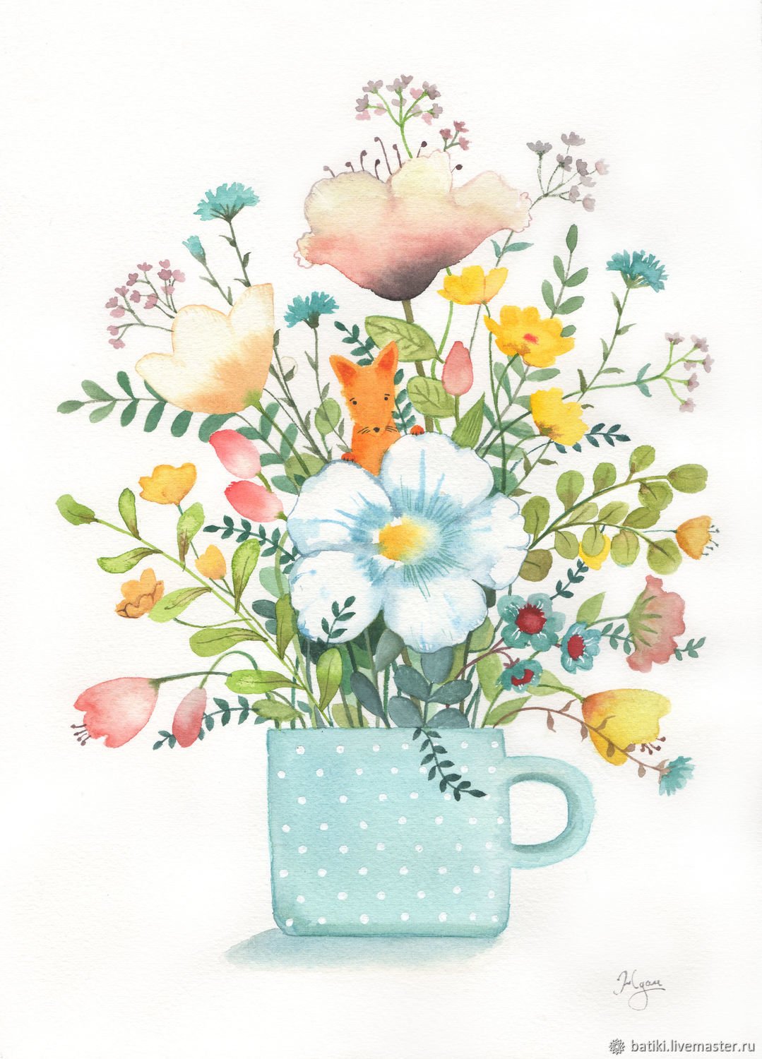 Букет акварелью для детей