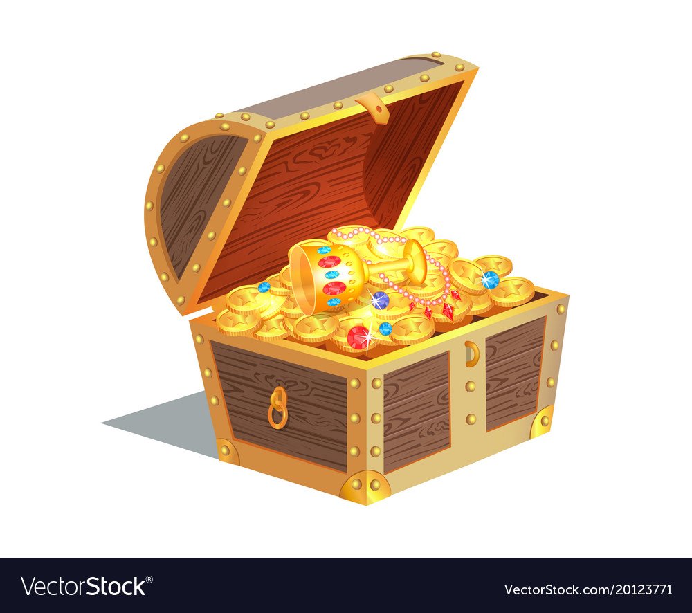 Открытый сундук с сокровищами