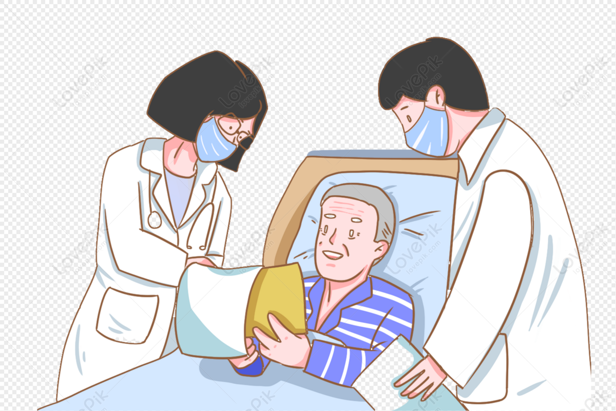 Врач у постели больного на белом фоне