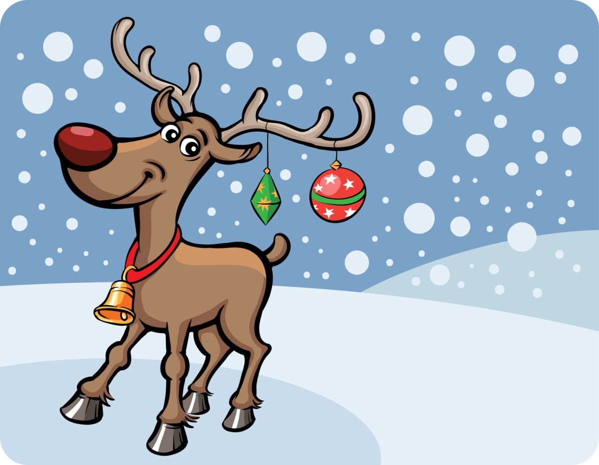 Открытка олень Новогодняя красный нос
