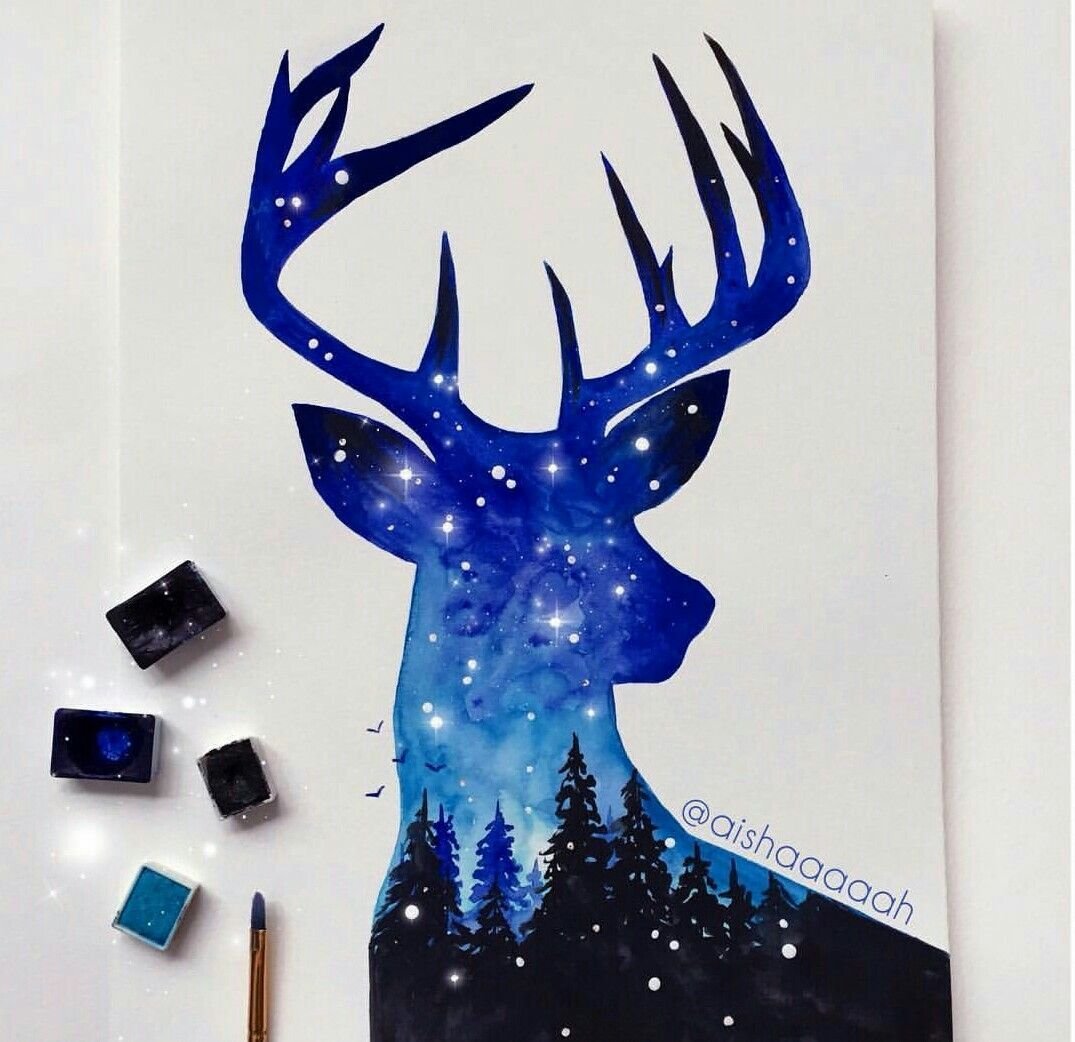 Космос красками с оленем