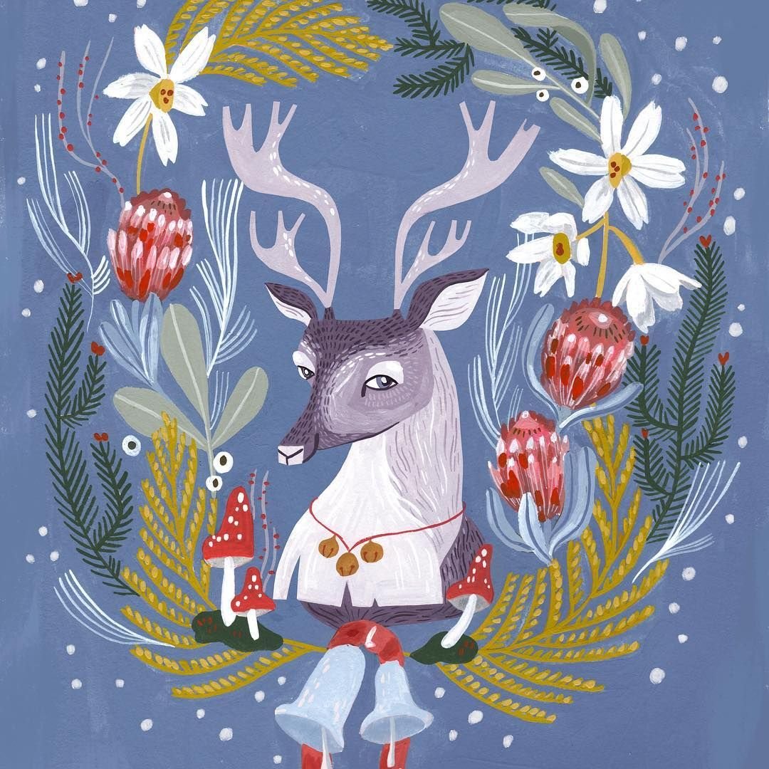 Новогодний олень гуашью