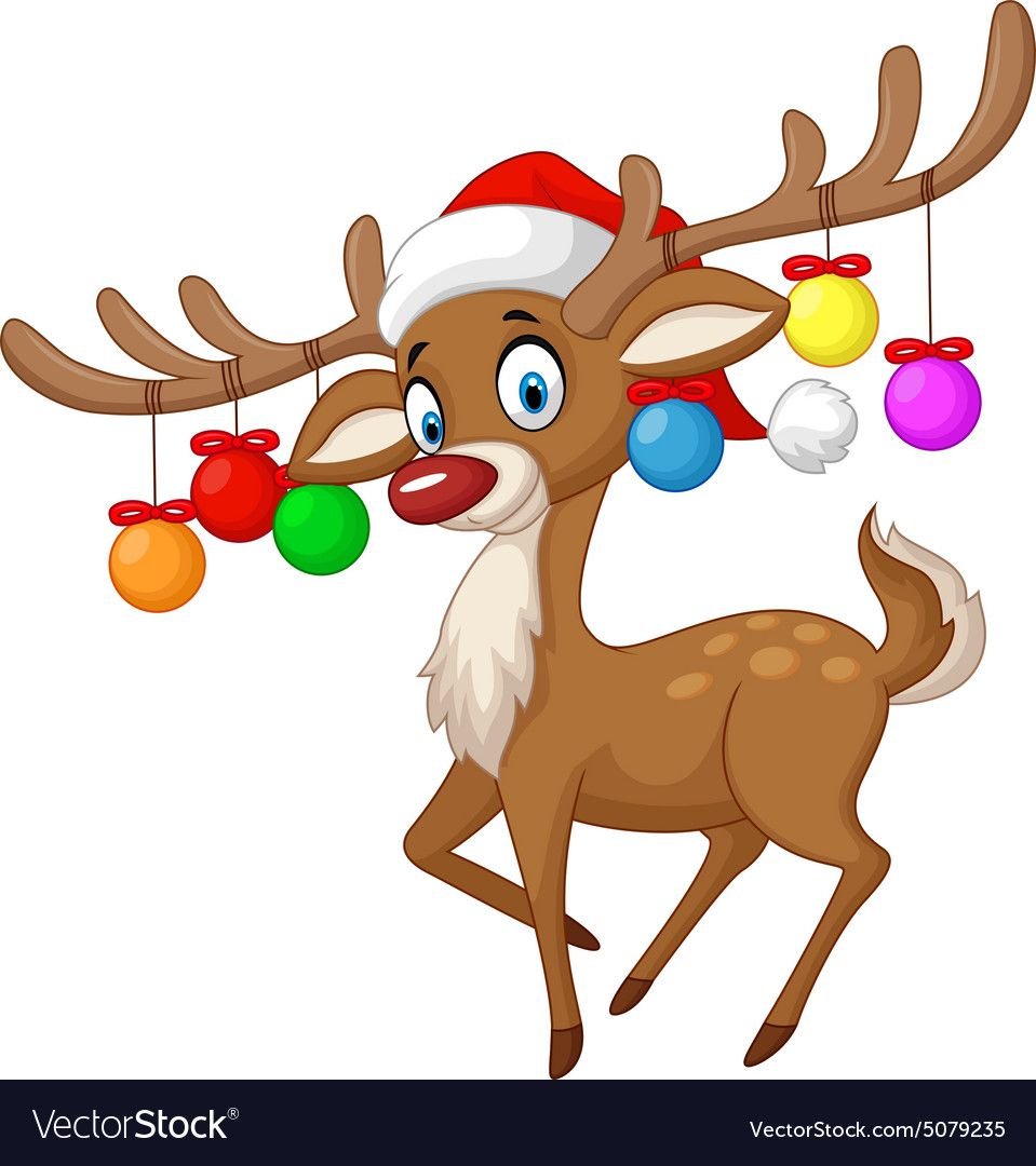 Олень с новогодними игрушками на рогах