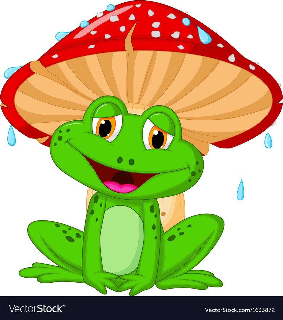 Лягушка под грибом