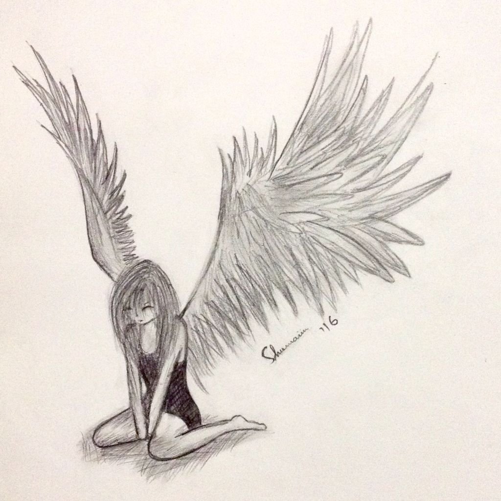 Рисунки ангелов карандашом