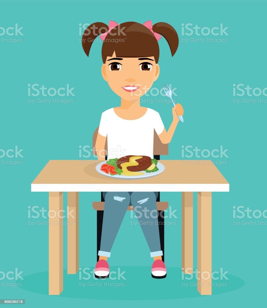 Дети за столом вектор