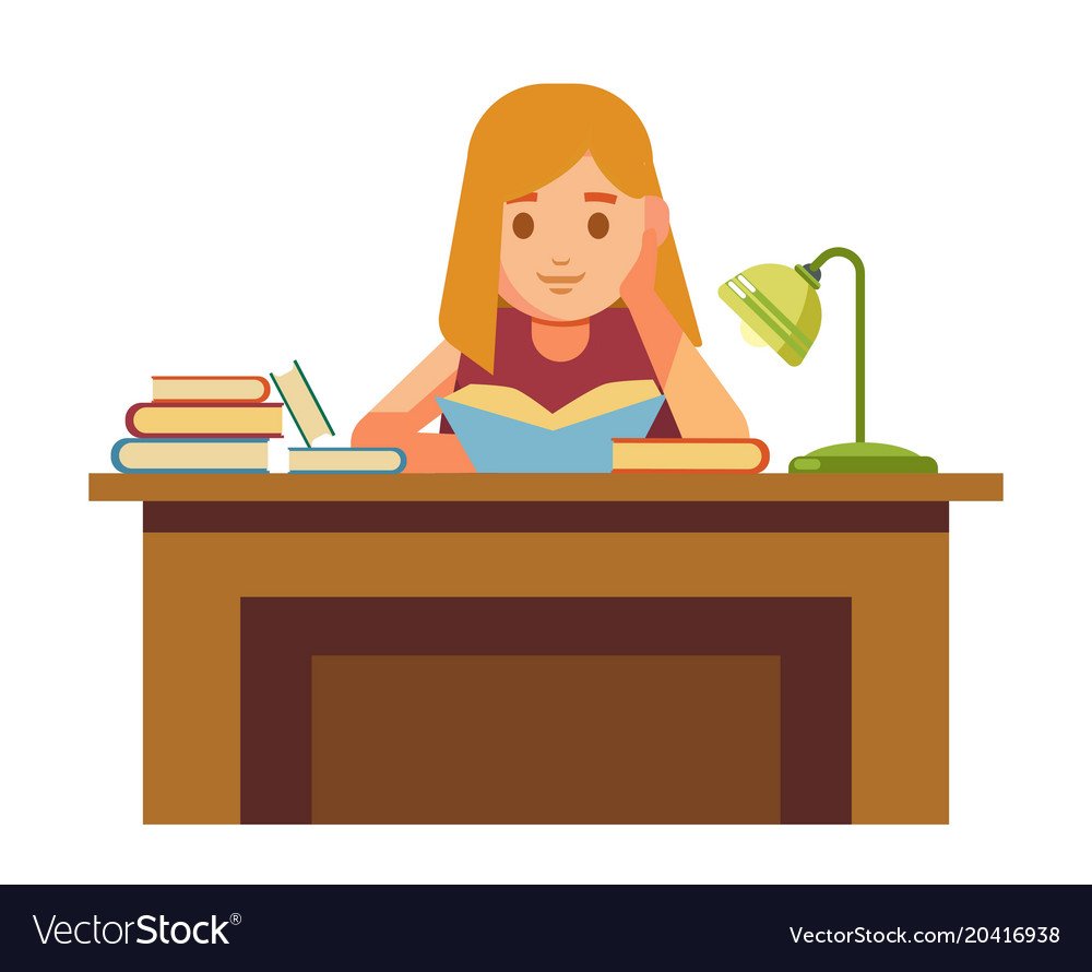 Чтение книги за столом рисунок