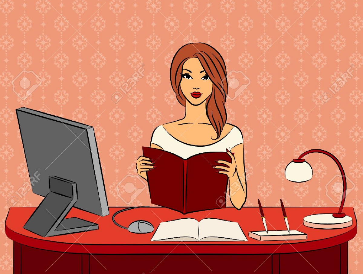 Девушка за офисным столом вектор