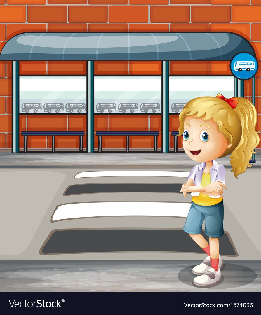 Маленькая девочка на остановке