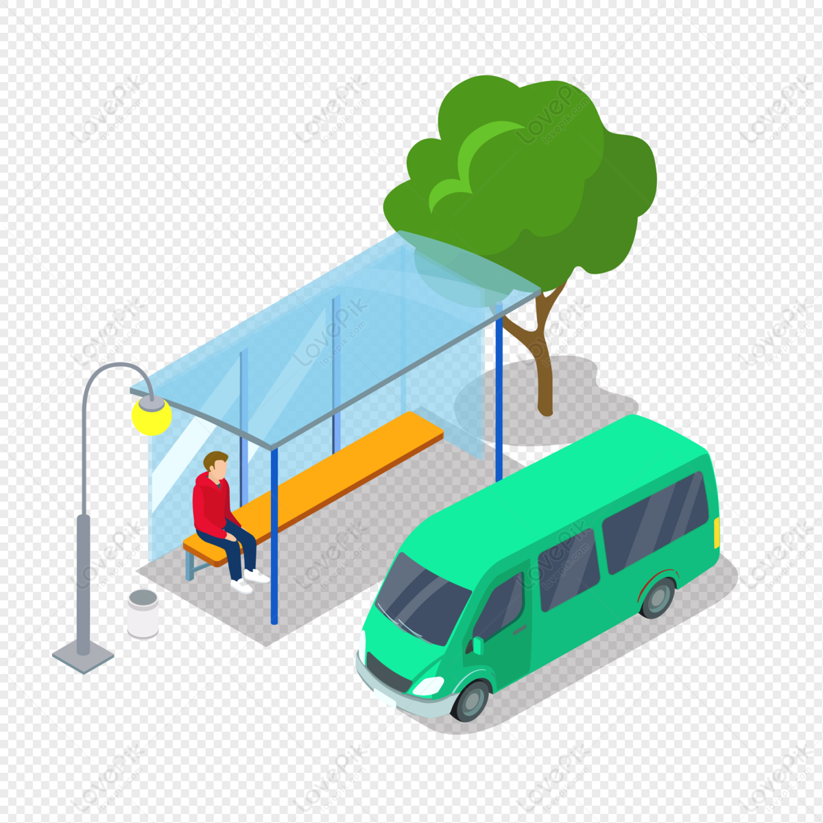 Автобусная остановка на прозрачном фоне