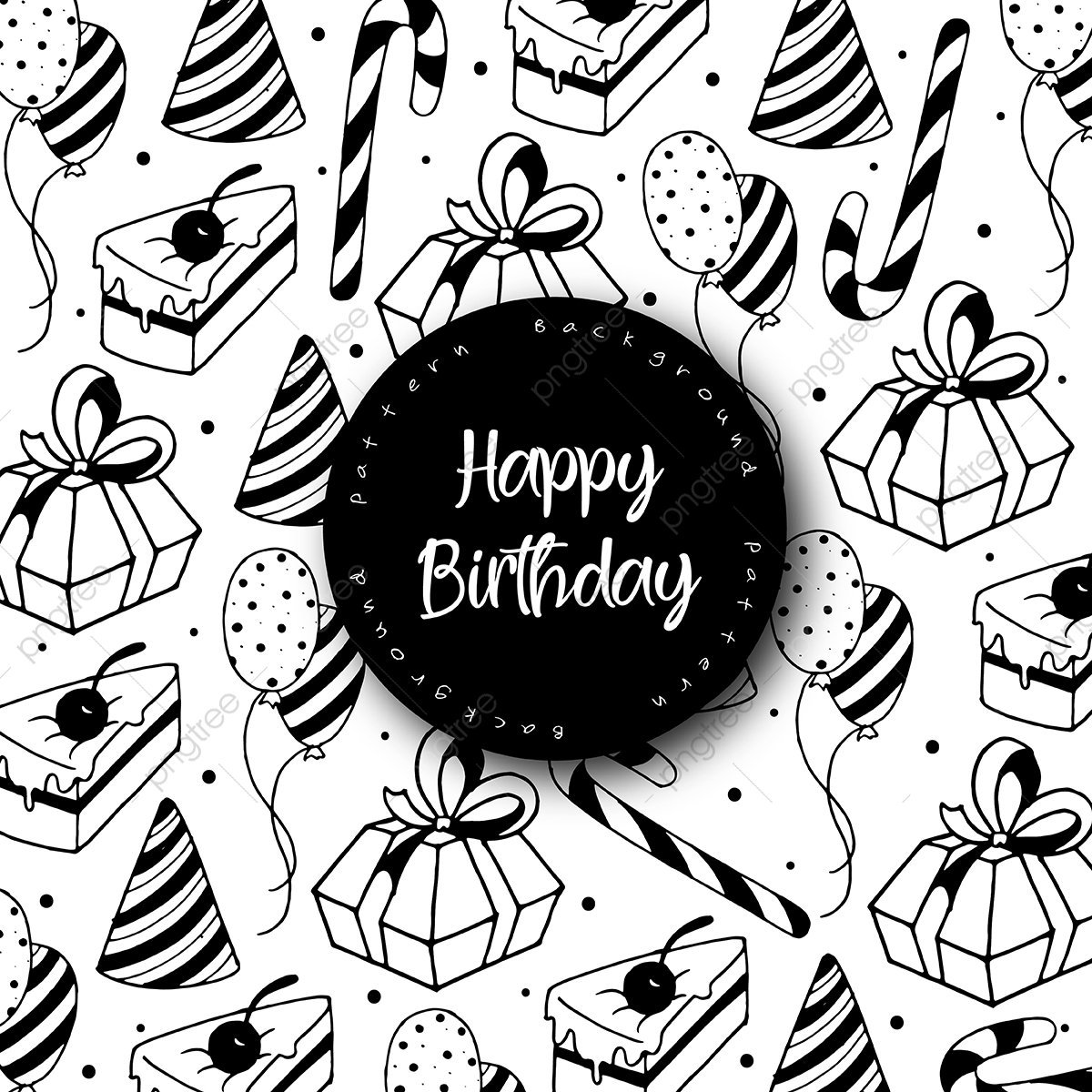 Стикеры с днем рождения черно белые