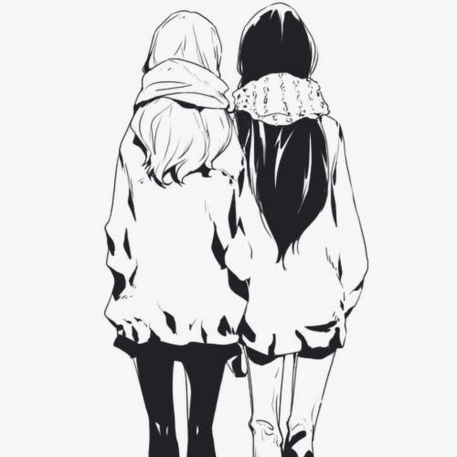 Аниме подруги черно белое