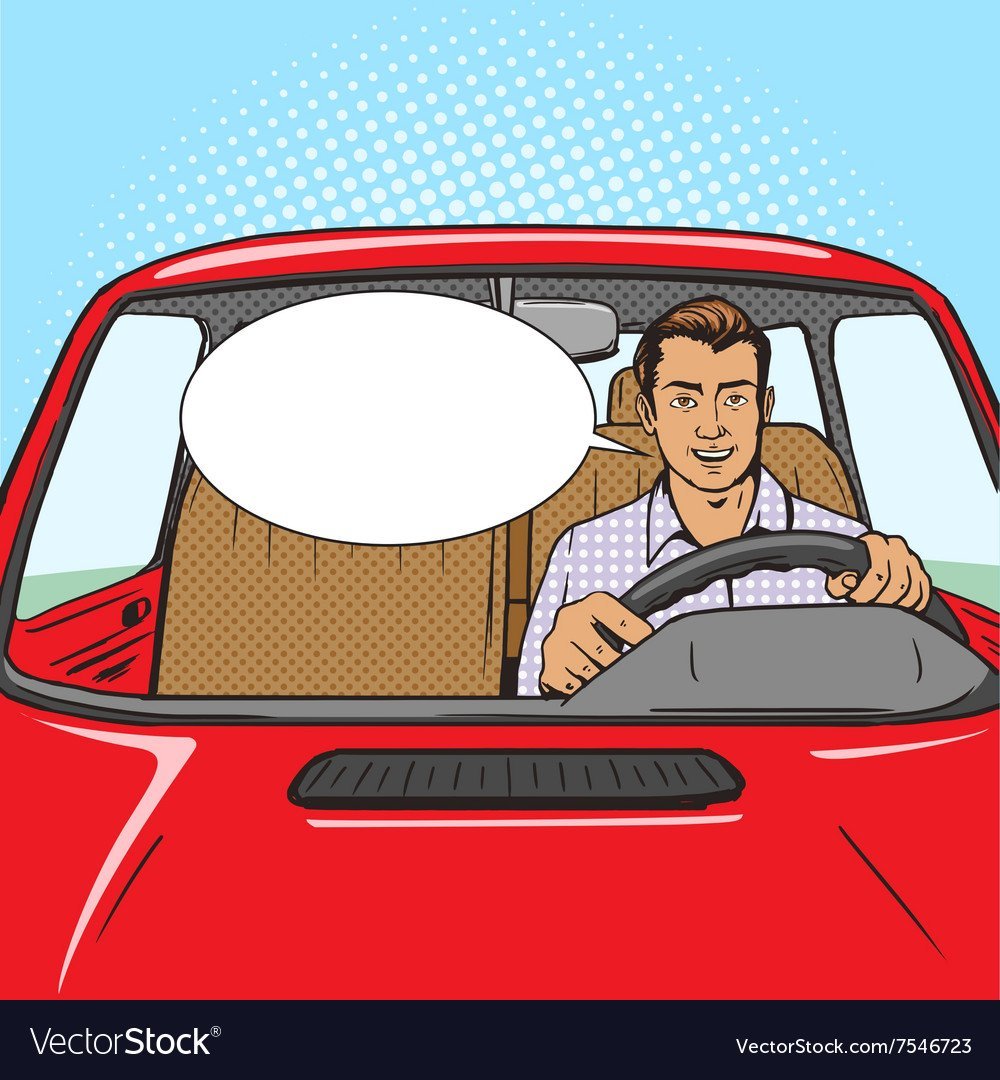 Нарисованный мужчина на автомобиле