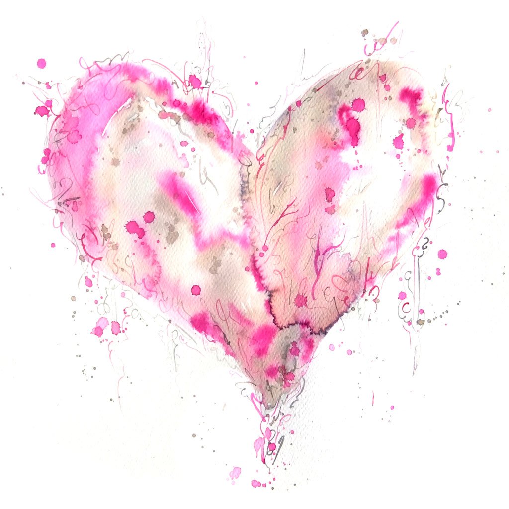 Сердечки нарисованные акварелью