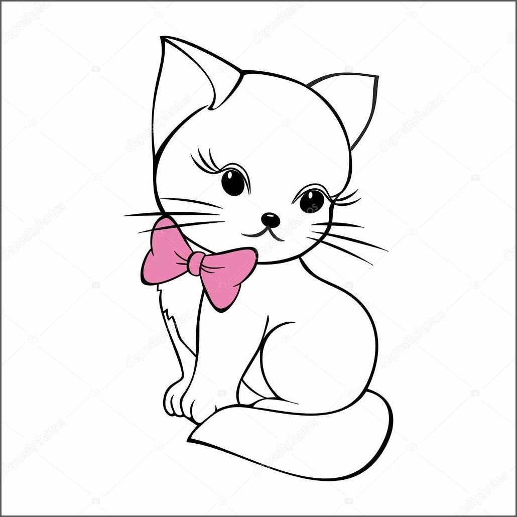 Кошка контурный рисунок