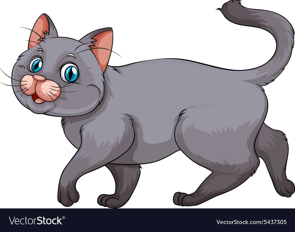Кошка серая для детей на прозрачном фоне