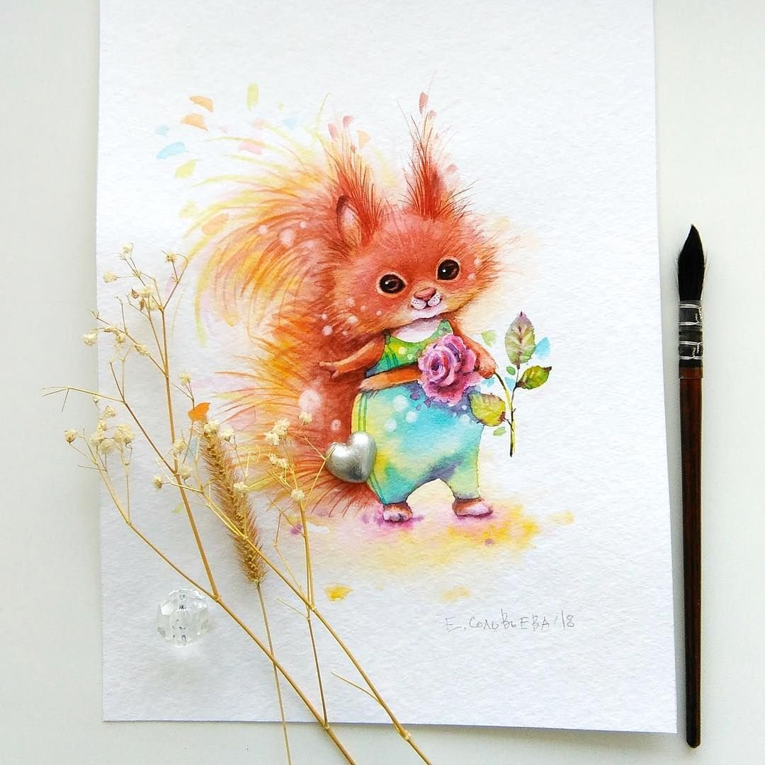 Бельчонок акварель