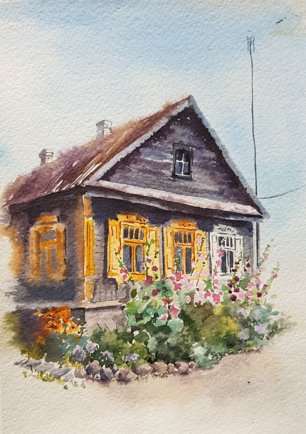 Дом акварелью пленэр