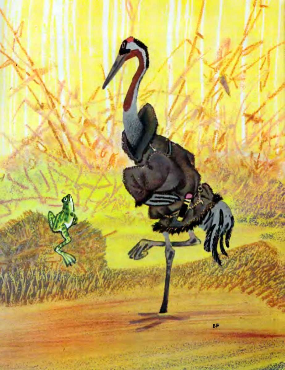 Журавль и цапля нарисовать