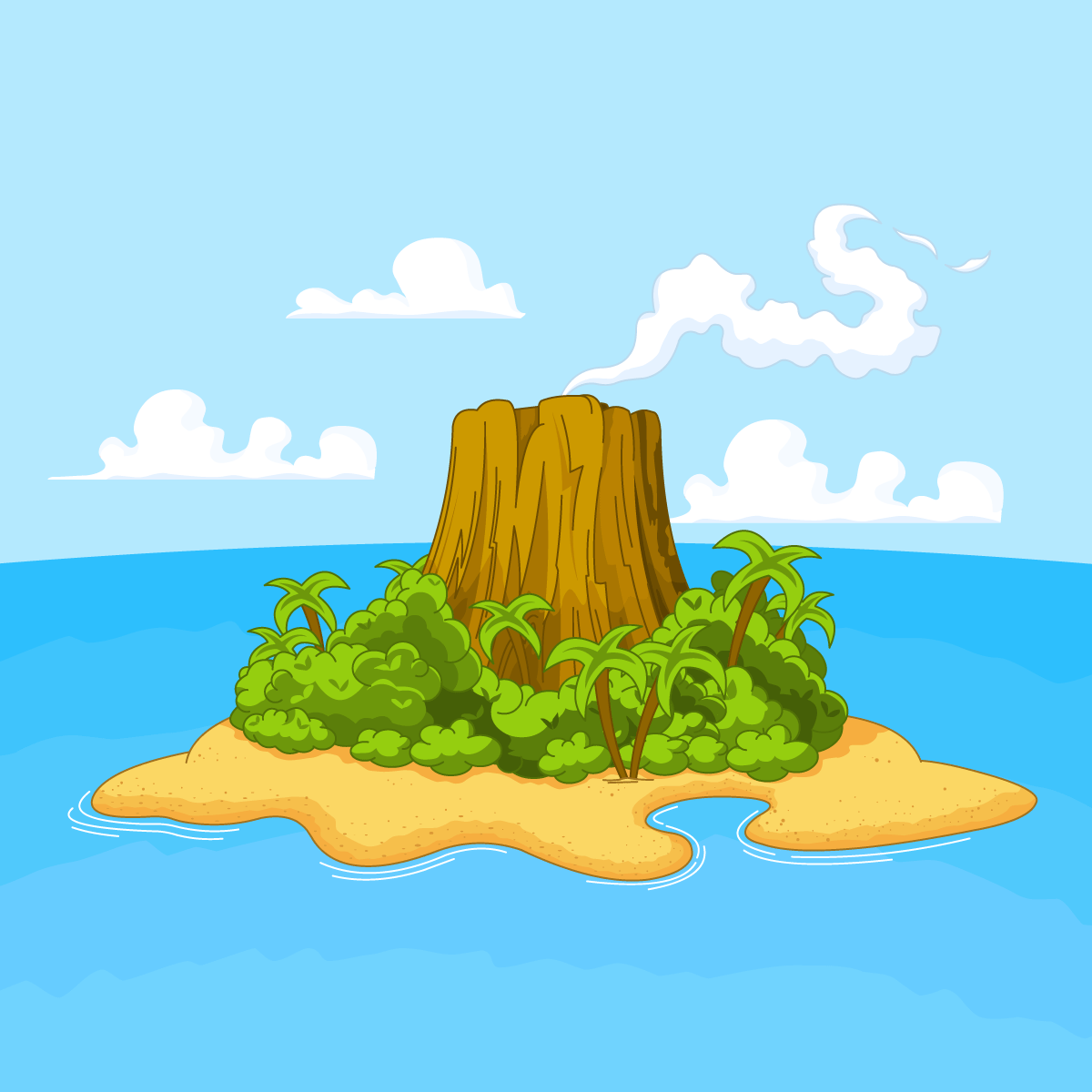 Мультяшный острова с вулканами