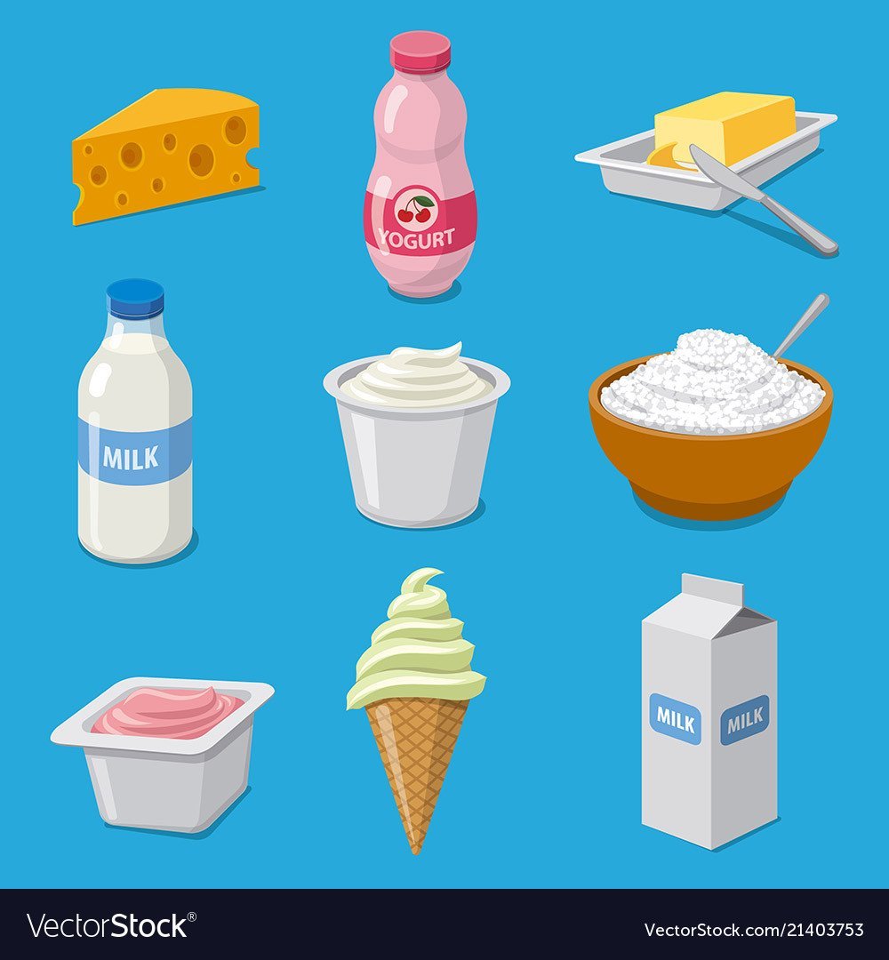 Карточки с изображением молочных продуктов