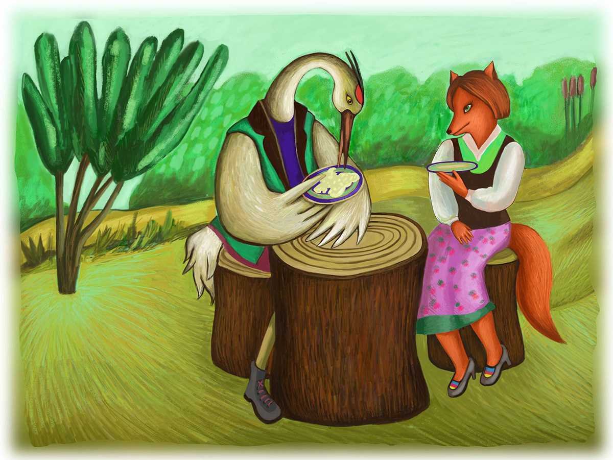 Сказки "лиса и журавль"