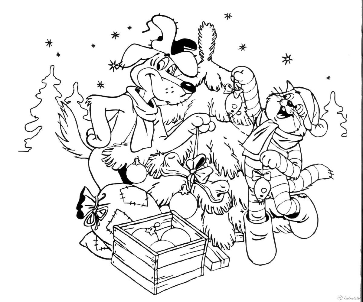 Зима в Простоквашино раскраска