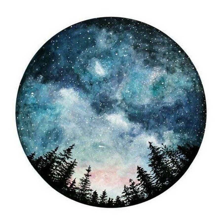 Акварельный пейзаж в круге