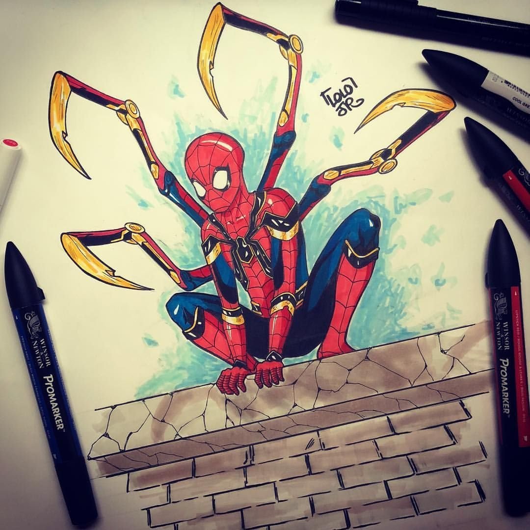 Человек паук акварель