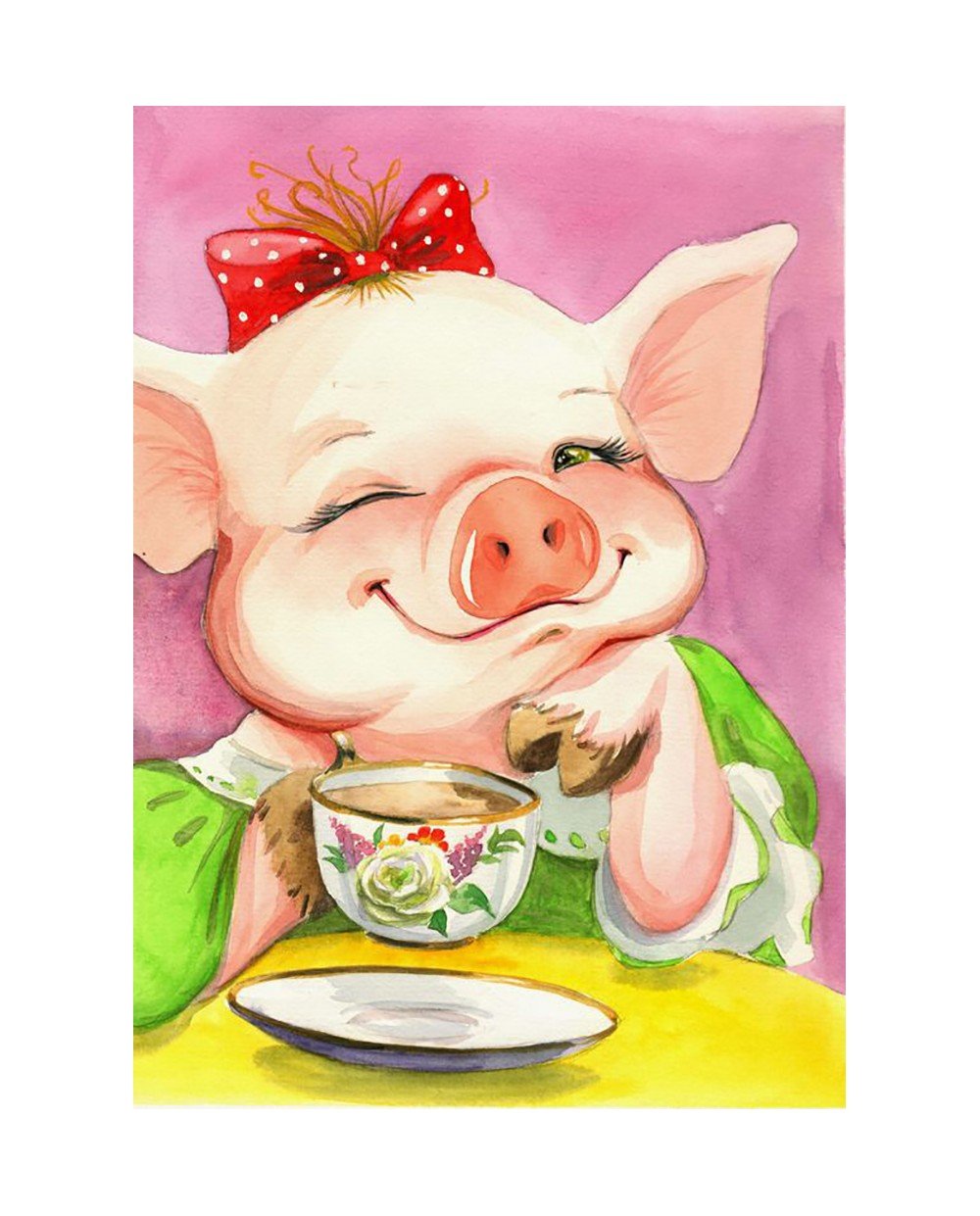 Поросенок пьет чай