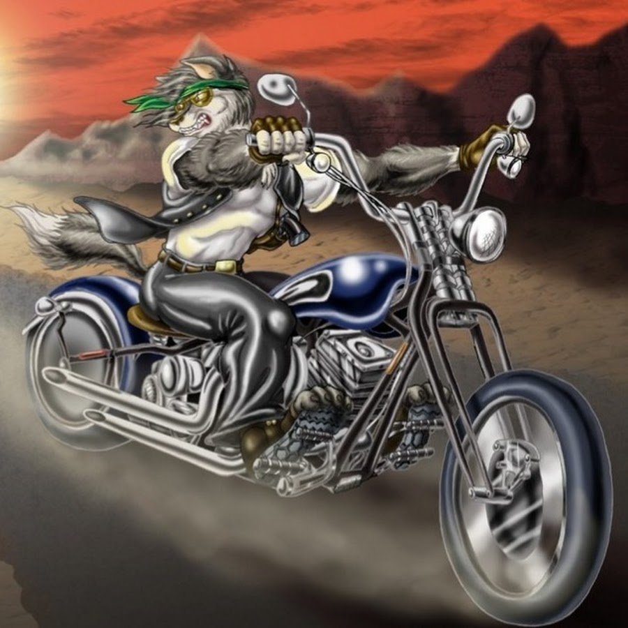 Волк на мотоцикле раскраска