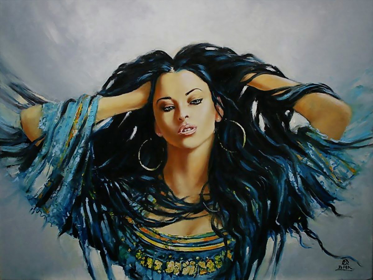 Брюнетка живопись