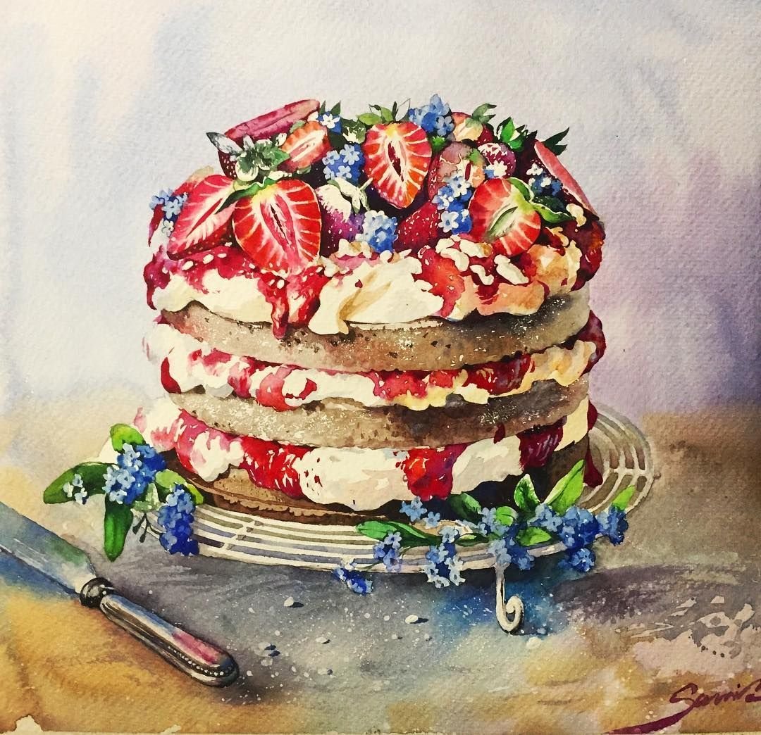 Тортик акварель