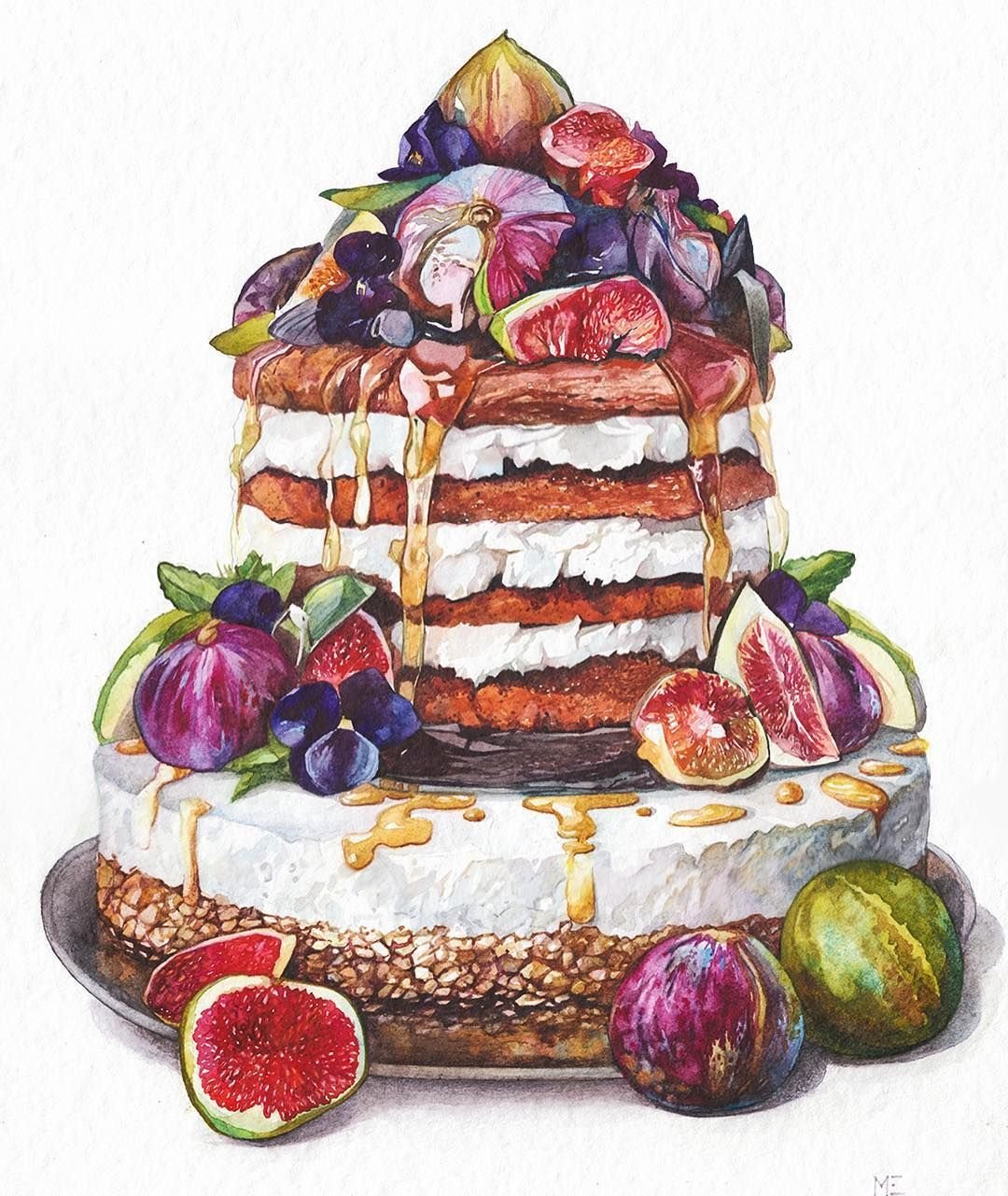 Красивый торт рисунок акварелью