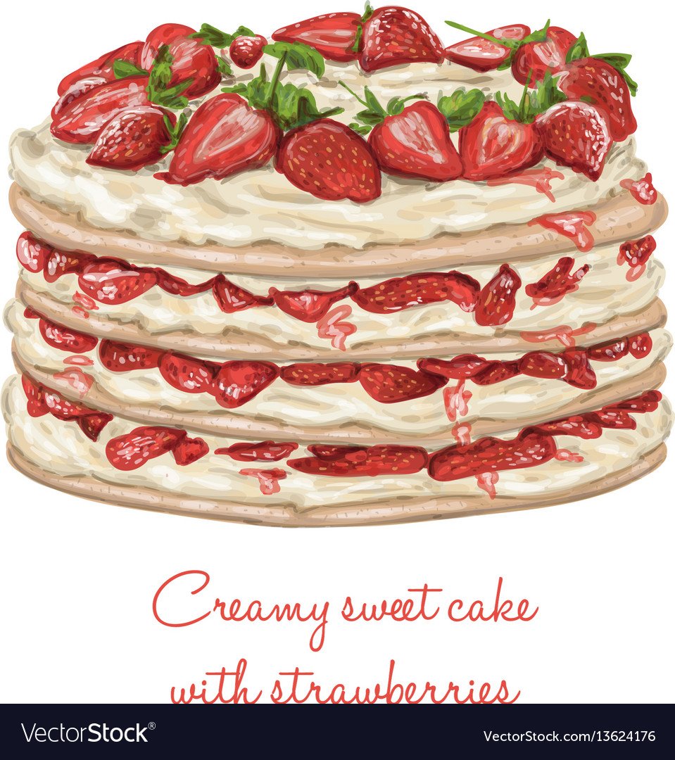 Нарисовать клубнику на торте