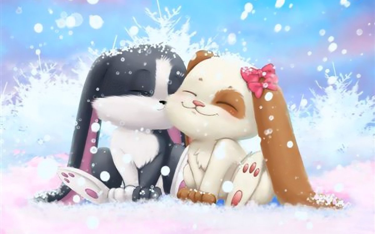 Микки Маус целует Минни